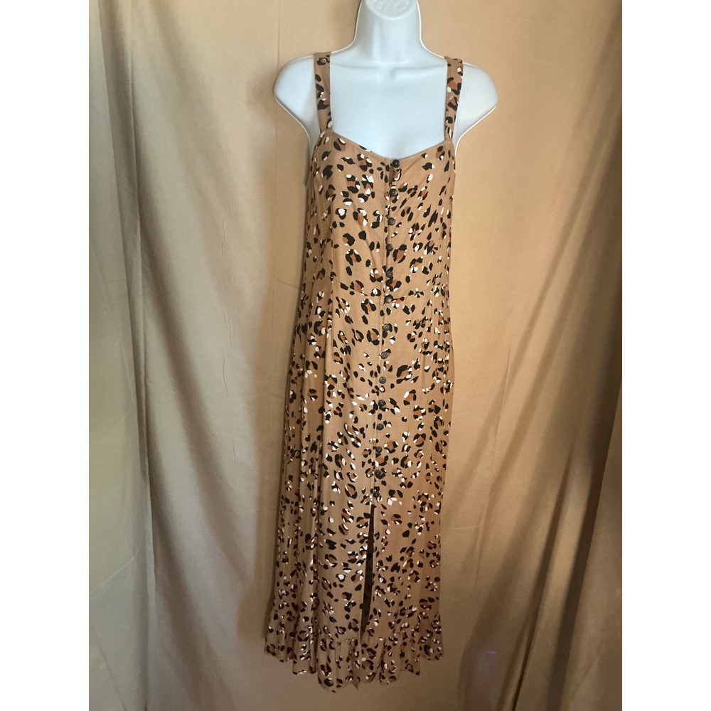 Saltwater Luxe Maxi Dress Womens Medium Brown Leopard Print Button Front